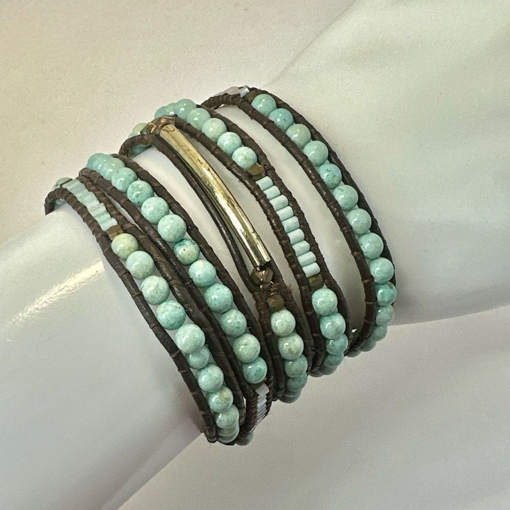 Nakamol green beaded brown cord wrap around bracelet